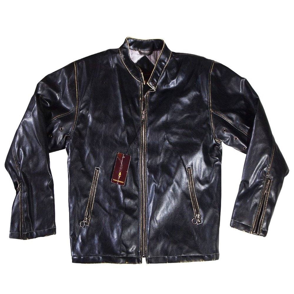 Leather-like Men's Racer Jacket in Black, Fully Lined, Size Large, New with Tags